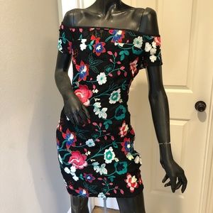 Guess Embroidered Off Shoulder Dress